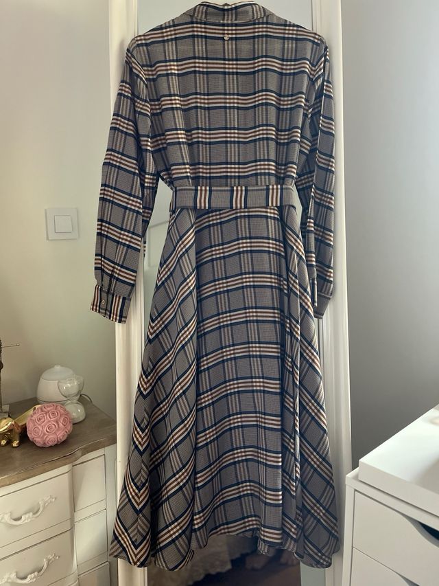 Vestido Pedro del Hierro xadrez castanho e cinza