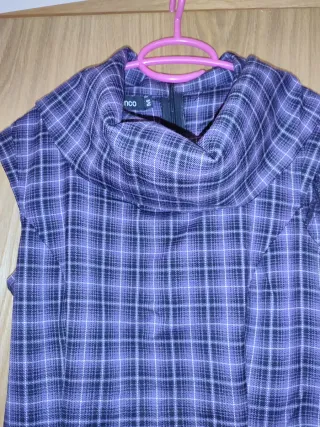 Vestido de Blanco Talla M Cuadros Morado