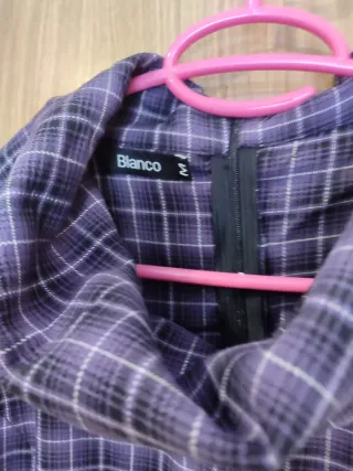 Vestido de Blanco Talla M Cuadros Morado