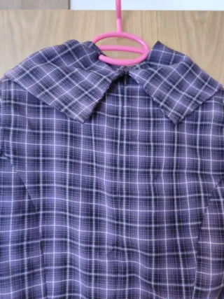 Vestido de Blanco Talla M Cuadros Morado