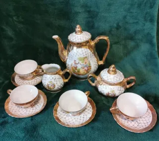 Servizio Caffè Porcellana Vintage Oro Bianco