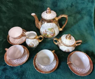 Servizio Caffè Porcellana Vintage Oro Bianco