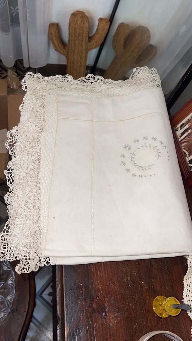 Juego Sábanas Cama 1.35cm Encaje Beig Lino Vintage