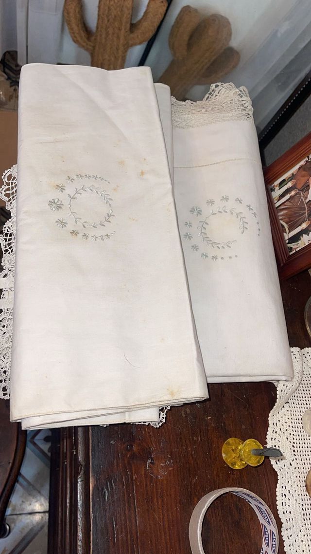 Juego Sábanas Cama 1.35cm Encaje Beig Lino Vintage