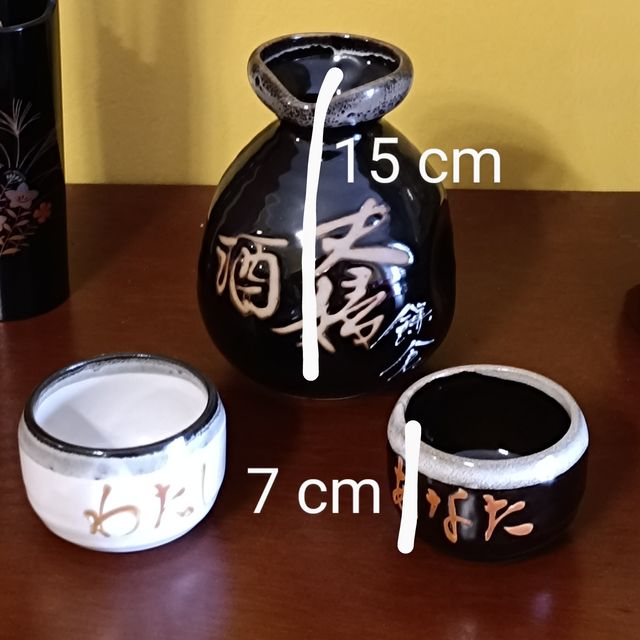Juego de sake de cerámica negro y blanco