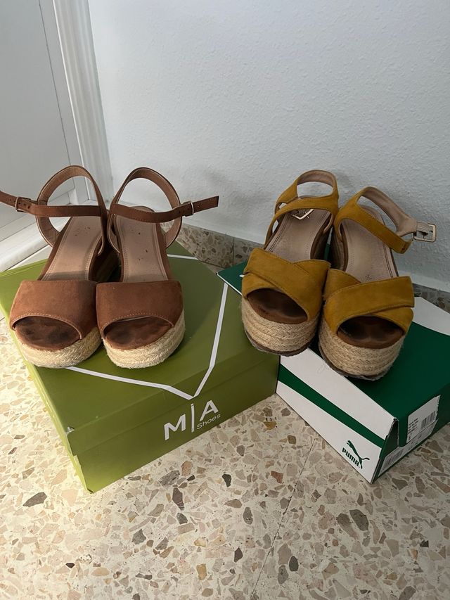 Pack 2 Sandalias Esparto Cuña Marrón y Mostaza