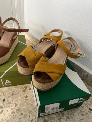 Pack 2 Sandalias Esparto Cuña Marrón y Mostaza