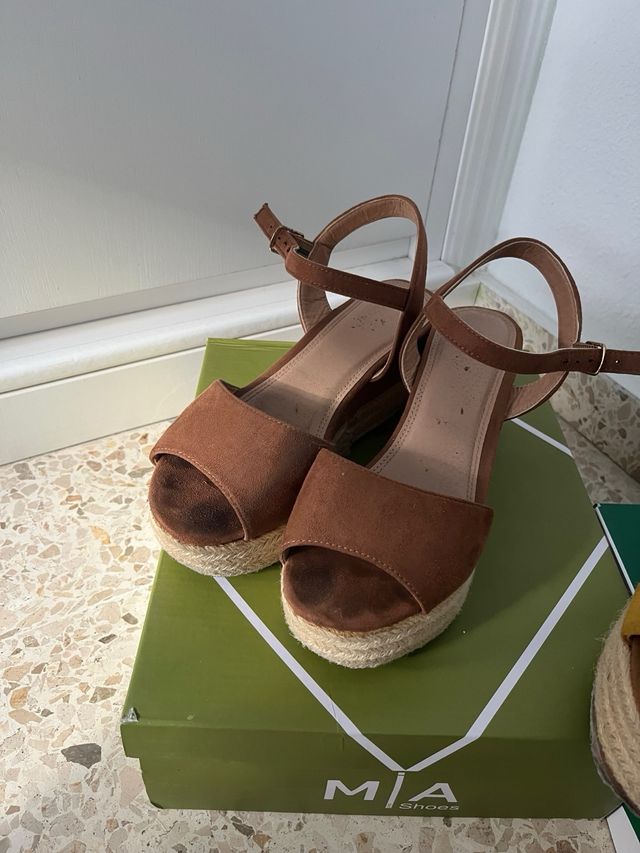 Pack 2 Sandalias Esparto Cuña Marrón y Mostaza