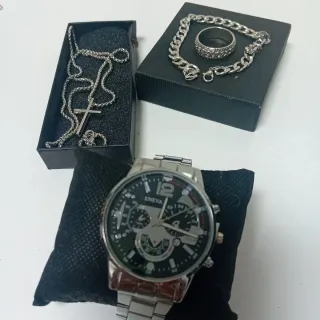 Conjunto Bisutería Hombre Plateada