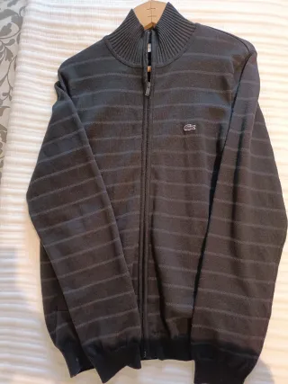 Jersey Nuevo Lacoste Original cremallera negro/gri