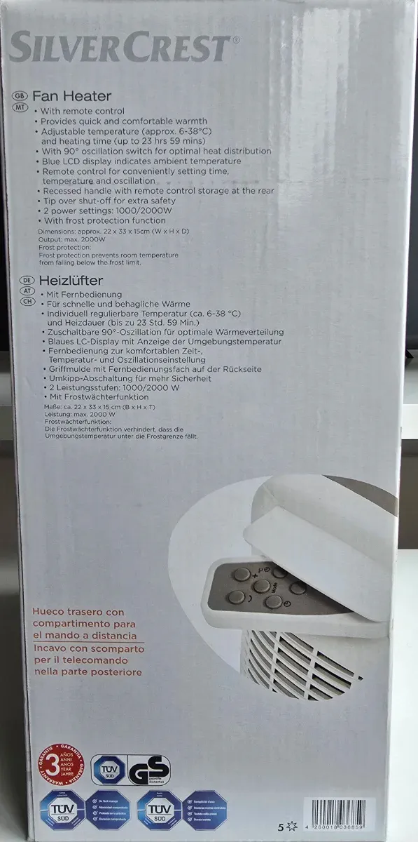 Calefactor Silvercrest 2000W con Mando