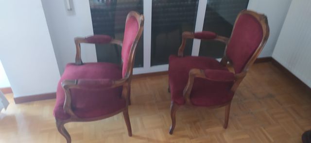 2 Sillas Estilo Luis XV Madera y Tela