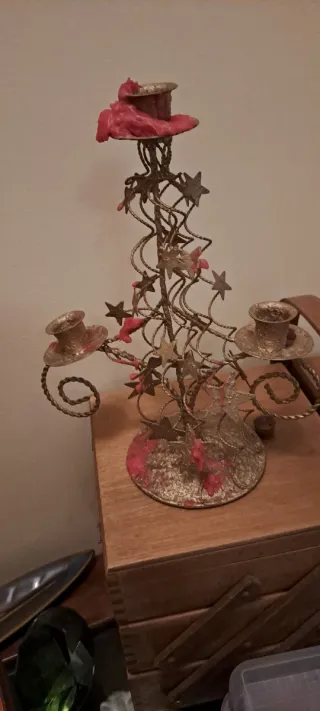 Portacandele Albero Stelle Rosso Oro