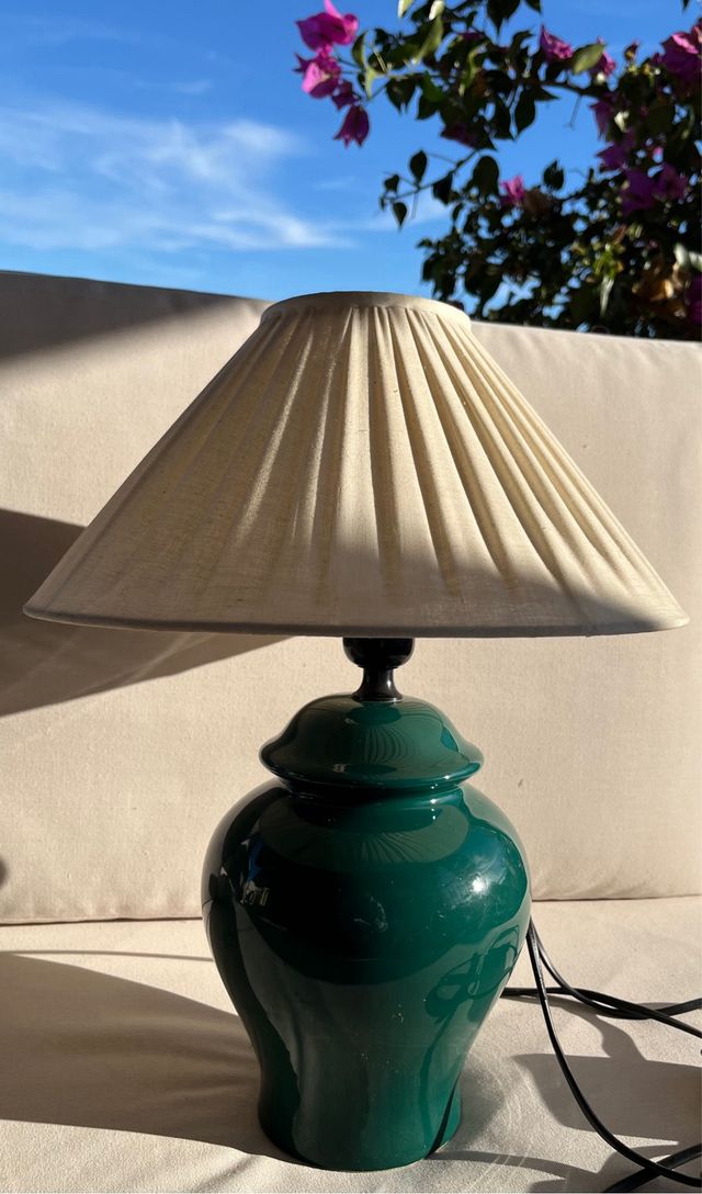 Lampada retro in ceramica verde anni '80