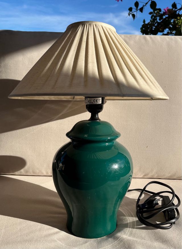 Lampada retro in ceramica verde anni '80