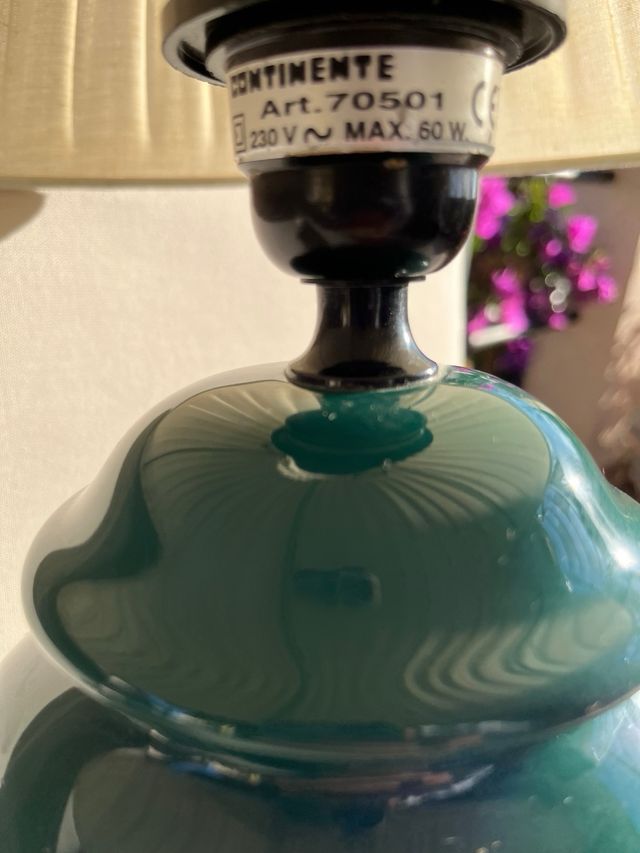 Lampada retro in ceramica verde anni '80