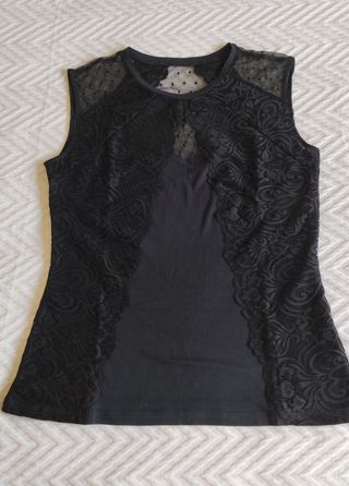 Camiseta Morgan encaje azul marino Talla M