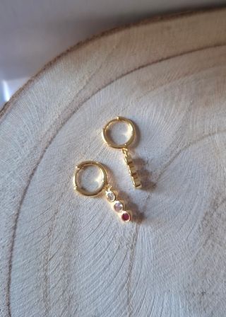 Pendientes Aro dorado plata cristal Swarovski rosa