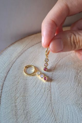 Pendientes Aro dorado plata cristal Swarovski rosa