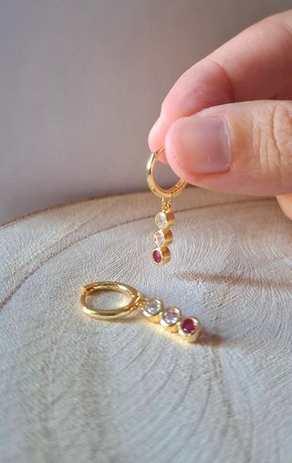 Pendientes Aro dorado plata cristal Swarovski rosa