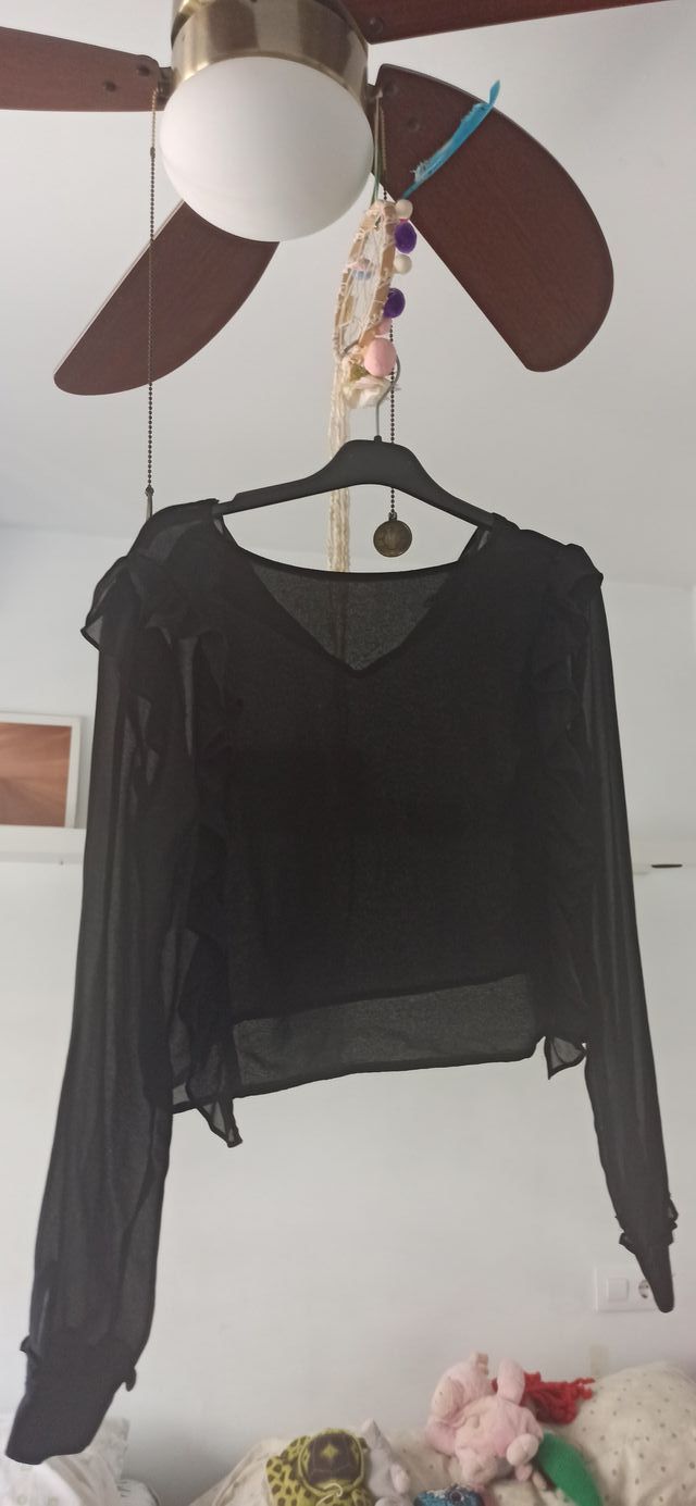 Camisa negra volantes transparente talla XS