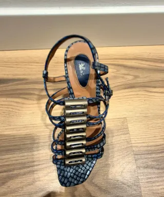 Zapatos Azules y Plateados de Tacón