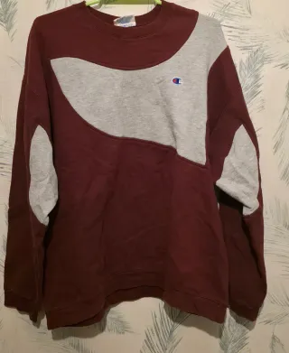 Sudadera Champion Rework Gris y Burdeos