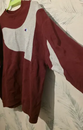 Sudadera Champion Rework Gris y Burdeos