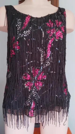 Top fiesta Tapioca negro y fucsia