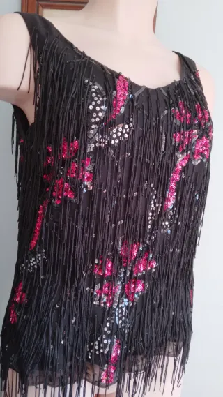 Top fiesta Tapioca negro y fucsia