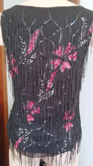 Top fiesta Tapioca negro y fucsia