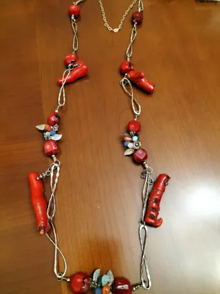 Collar Plata y Coral Rojo
