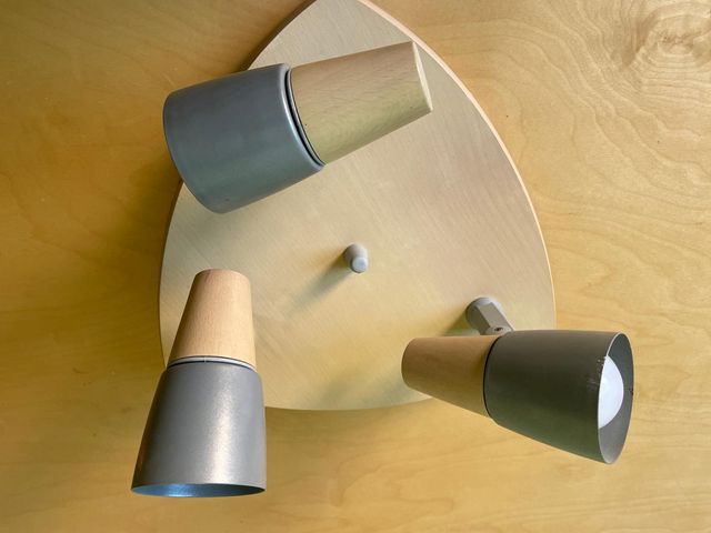 Aplique de techo 3 focos madera y metal