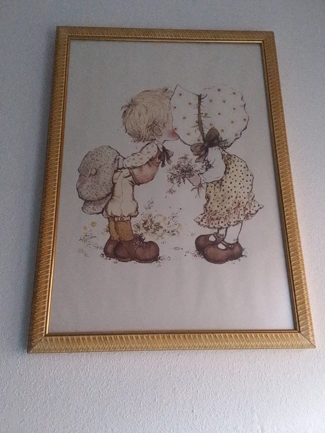 Cuadro infantil niños besándose