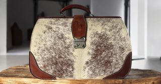 Vintage Leather and Natural Hair Cowhide Bag  1950