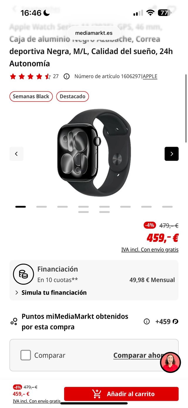 Apple Watch Series 11 GPS 46mm Negro