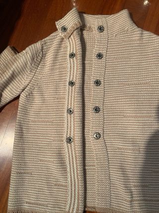 Cardigan color rosa antico e bianco