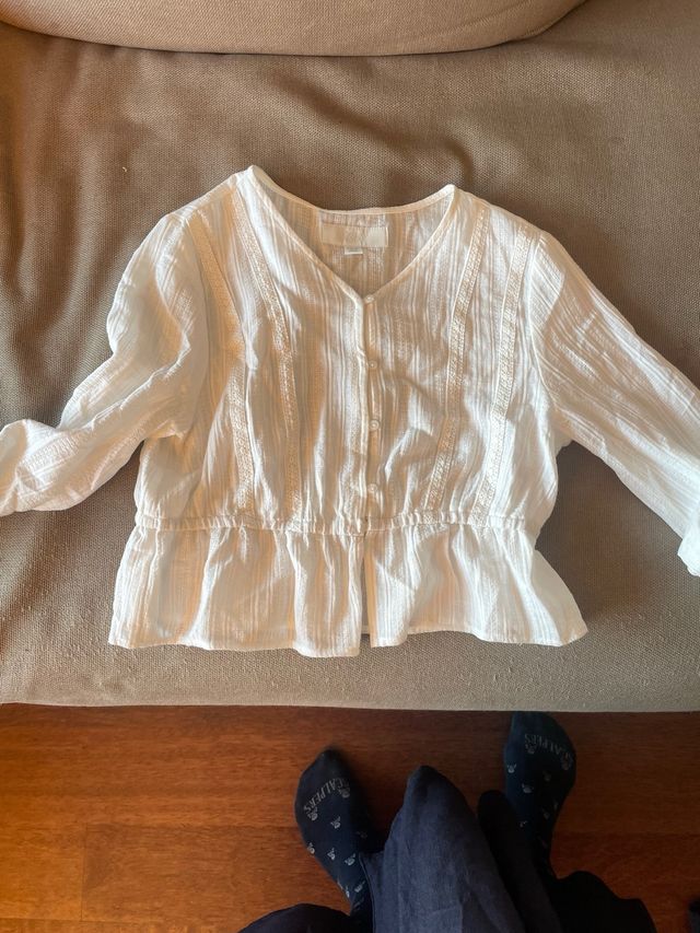 Blusa Zara Blanca Manga Larga 12-13 años