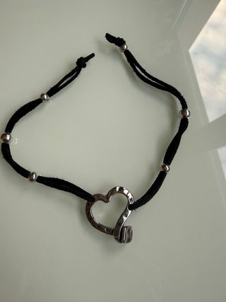 Pulsera Corazón Cuero Negro y Plata