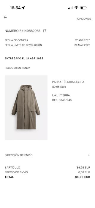 Parka técnica ligera Zara verde oliva