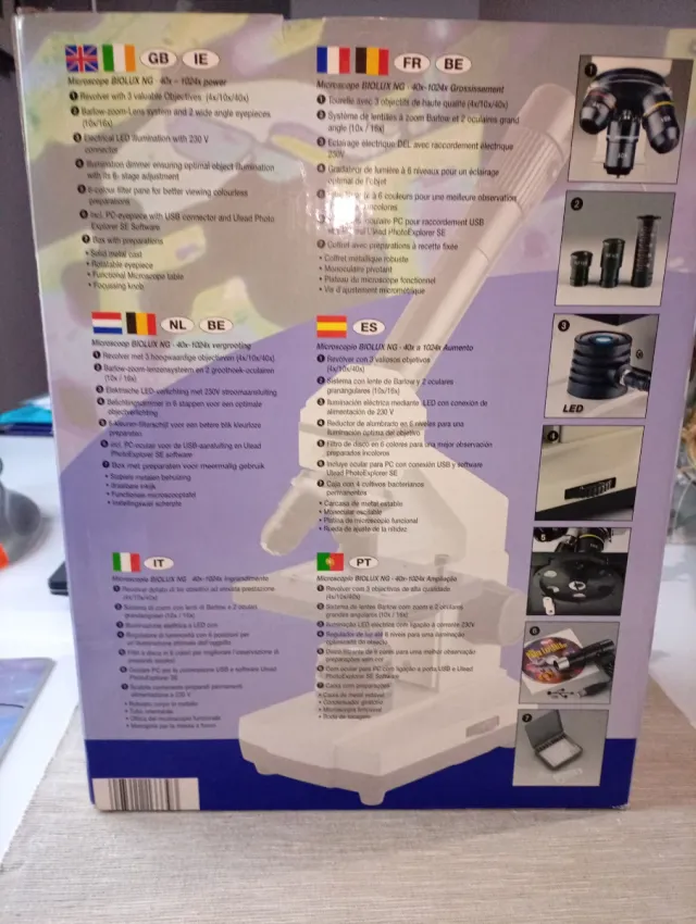 Microscopio Biolux NG con zoom de 40x a 1024x.