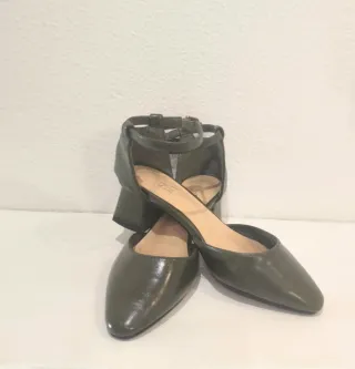 Zapatos tacón bajo verde oscuro talla 37