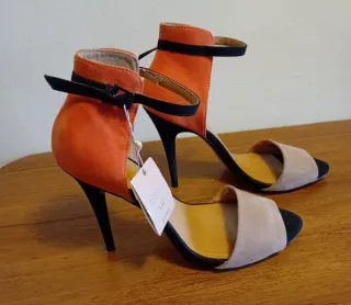 Zapatos Zara Tacon Mujer Beige y Naranja