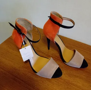 Zapatos Zara Tacon Mujer Beige y Naranja