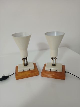 Coppia Lampade Cono Legno Metallo