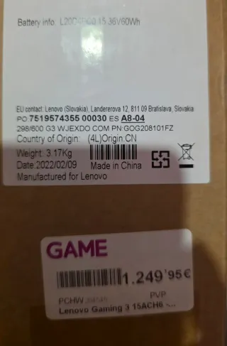 Lenovo ideapad gaming 3 15ACH6