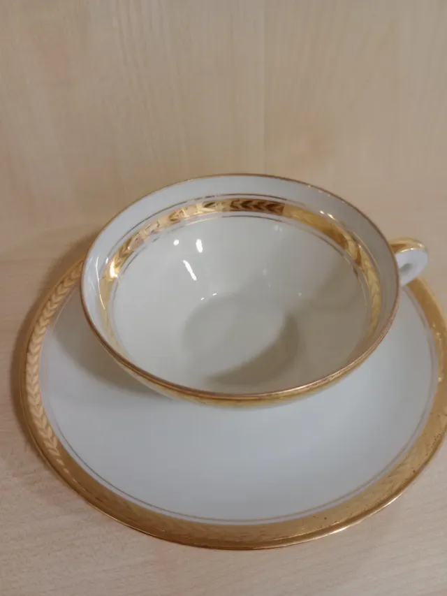 Taza y platillo de porcelana dorada