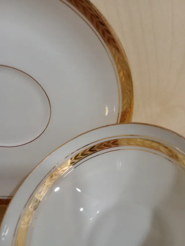 Taza y platillo de porcelana dorada