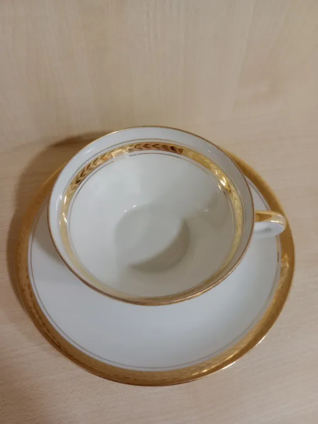Taza y platillo de porcelana dorada