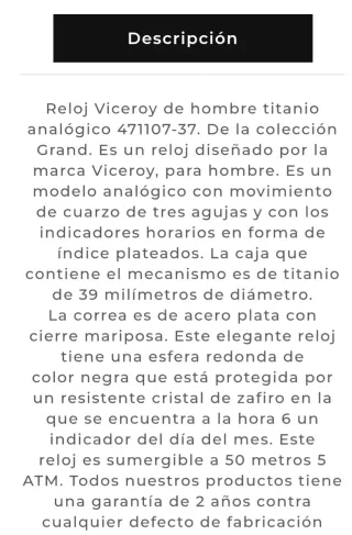 Reloj Viceroy Titanium & Sapphire Nuevo